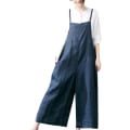 Miniatyrbild 1 av 5: Kvinnor Casual Lös Lång Haklapp Byxor Vida Ben Jumpsuits Baggy Bomull Rompers O