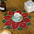 Miniatyrbild 4 av 5: Julduk, Röda Julstjärnor Broderade Dukar, 16 Tum Runda Jul Broderade Dukar, Julblommformad Duk för Jul