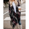 Miniatyrbillede 2 af 5: Kvinde Boho Åben Front Poncho Cape Oversize Strikket Ternet Sjal Wrap Cardi