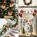 Miniatyrbild 3 av 5: Träjulgransdekoration - 3 stycken lysande julhus med snöre - Lysande julby - för julparty