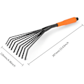 Miniatyrbillede 4 af 5: Mini Have Rake 16 Tommer 9 Rod Stål Hånd Vifte Løvrive med Ergonomisk Komfortabel Greb & Rustbestandig - Professionelt Havearbejde Værktøj