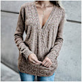 Miniatyrbild 5 av 5: Kvinnor Långärmad Djup V-ringad Stickad Tröja Wrap Front Lös Toppar Pullover J