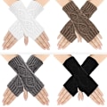 Miniatyrbillede 1 af 5: 4 Par Knittede Fingerløse Handsker, Kvinder Vinter Varme Handsker, Klassiske Strikkede Handsker til Håndledsvarmere En Størrelse Multifarvet