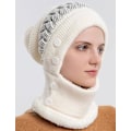 Miniatyrbilde 3 av 5: Vinterlue med halsvarmer for kvinner - Varm lue, beanie, skjerf, vindtett og multifunksjonell balaclava