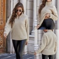 Miniatyrbilde 1 av 5: Kvinners Casual Sherpa Fleece Genser 1/4 Glidelås Lang Ermet Krage Yttertøy