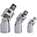 Miniatyrbild 1 av 3: 3-delad universell ledkulssats med vridbar drivadapterreducer i kromfinish av Cr-V-stål, 1/4 tum, 3/8 tum, 1/2 tum (6,3 mm/10 mm/12,5 mm)