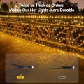 Miniatyrbillede 4 af 5: LED julelysnet, 96 LED'er 1,5*1,5 m udendørs julelysnet med 8 tilstande, timer, sammenkædelig, vandtæt og holdbart grønt weir-design til træer, buske, have juledekoration