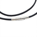 Miniatyrbild 2 av 3: Halsband för män - Kedja - 3 mm sladd - Läder - Rostfritt stål - För män - Färg Svart Silver