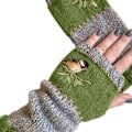 Miniatyrbild 1 av 5: Kvinnor Höst Vinter Fågel Broderade Handskar Stickade Fingerlösa Färgblock Mit