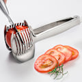 Miniatyrbild 4 av 5: Tomat och citron skärare hållare rund frukt lök strimlare skärare guide tång med handtag kök skärning potatis lime mat stativ rostfritt stål
