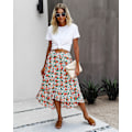 Miniatyrbillede 1 af 5: Kvinde Højtaljet Blomster Midi Boho Elastisk Højtaljet Nederdel Slid A-Linje Fl