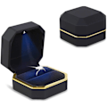 Miniatyrbillede 4 af 4: Luksus Ringæske, Firkant Fløjl Bryllupsring Etui Smykke Gaveæske Med Led Lys Til Frieri Forlovelse Bryllup, Sort