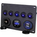 Miniatyrbilde 1 av 5: 12v / 24v Kontrollpanel, 5 Grupper Av Vippebryterpaneler, Med 5v 4.2a Dobbel Usb-Lader, Vanntett Led-Voltmeter