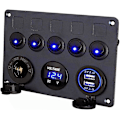 Miniatyrbillede 1 af 5: 12v / 24v Kontrolpanel, 5 Grupper Af Vippekontaktpaneler, Med 5v 4.2a Dobbelt Usb-Oplader, Vandtæt Led-Voltmeter