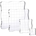Miniatyrbild 1 av 5: 4 stämpelblock med rutnät och grepp, akryl transparenta stämpelblock set väsentliga stämpelverktyg för scrapbooking hantverk gör 2,5–10 cm