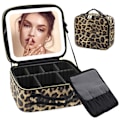 Miniatyrbillede 1 af 3: Makeup Taske Rejsetaske Toilettaske Leopard PU Læder Makeup Taske Organizer med Justerbare Skillevægge Kvinders Toilettaske