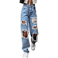 Miniatyrbild 1 av 5: Kvinnors högmidjade lösa slitna jeans, pojkvänsmode stora denimlösa