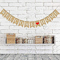 Miniatyrbillede 3 af 5: Velkommen hjem banner bunting, 3m rustik hessian bunting banner,  velkommen hjem