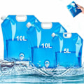 Miniatyrbild 1 av 5: 3-pack hopfällbar vattenbehållare med kran 2 x 10L + 1 x 5L Bärbar dricksvattenbehållare BPA-fri hopfällbar vattenbehållare för camping BBQ picknick utomhusresor (blå)