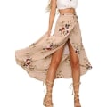 Miniatyrbillede 2 af 5: Womens Boho Floral Tie Up Waist Summer Beach Wrap Cover Up Maxi Skirt XL