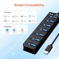 Miniatyrbillede 4 af 5: USB 3.0 Hub, 7 Ports USB Hub, Multi 7 Ports USB Strømskinne med Uafhængig Afbryder og LED'er, 5 Gbps Strømførende USB 3.0 Hub til iMac, USB-hukommelseskort, Xb