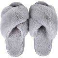 Miniatyrbillede 1 af 5: Kvinder Bløde Plys Letvægts Hjemmesko Fuzzy Krydsbånd Slip on Open