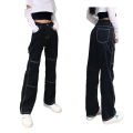 Miniatyrbilde 4 av 5: Damebukser, Dame Svart Høy Midje Baggy Jeans Rett Vid Bein Denim
