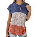 Miniatyrbillede 1 af 3: Womens Tops Short Sleeve Color Block Casual Summer Twist Knot Front T-Shirt