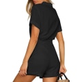 Miniatyrbillede 2 af 5: Kvinde Sommer Kortærmet Knap Lomme Bælte Jumpsuit,XL