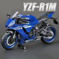 Miniatyrbillede 1 af 5: 1:12 Yamaha YZF-R1M 60 års jubilæumsmodel Motorcykel Legetøjsbil Samling Autobike Shork-Absorber Off Road Autocykel Legetøj Bil Blue no box