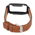 Miniatyrbillede 4 af 5: PU Læder Urrem Vandafvisende Udskiftningsrem til Ur med Sort Rustfrit Stålkasse til Mi Band 7 Pro Brun[C]