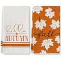 Miniatyrbilde 1 av 5: Vintage-inspirerte 2-delers sett med høst-håndklær, Hello Autumn & lønnebladtrykk, supermyk polyesterstrikket stoff, maskinvaskbar, rustikk gårdshus kjøkken