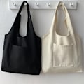 Miniatyrbillede 3 af 5: Canvas Taske Heavy Duty Pladsbesparende Ensfarvet Lomme Design Canvas Tote Taske Til Kvinder White