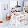 Miniatyrbillede 5 af 5: 1/12 Miniature Trinbræt Træ Kattefodskammel Dobbeltlags Siddestol Holdestol Hvid[C]
