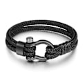 Miniatyrbillede 1 af 5: Læder Reb Flettet Hestesko Spænde Rustfrit Stål Armbånd Herre Tilbehør Titanium Stål Retro Smykker (C)