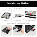 Miniatyrbild 2 av 4: 9,5 mm 2,5' SATA till SATA 2:a HDD SSD-enhetsadapterbricka Kit Kapsling Optisk Drivbåge för Laptop CD DVD-ROM Drivbåge