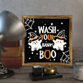 Miniatyrbild 4 av 5: Rustikt 'Tvätta händerna, BOO' träskylt för vägg - Spöklikt badrumsdekor, 8x8 tum, perfekt för Halloween & höstsäsongen
