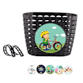 Miniatyrbild 1 av 5: Barncykelkorg för pojke flicka främre cykelstyren vattentät korg med fästrem tonåring liten cykelkorg (C) Black with stickers