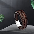 Miniatyrbild 3 av 5: 2x Vävda Flätade PU Läder Herrarmband Armring Brun Silver Metall (C)