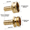 Miniatyrbillede 4 af 5: 3-pak Premium Messing Havevandsslange Reparationsfittings med Heavy-Duty Rustfrit Stål Klemmer - Holdbar 1/2\" Hun-Gevind 1.18in/3cm og 3/4\" Han-Gevind