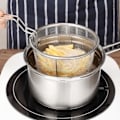 Pikkukuva 2 / 5: Friteerausastia Hienosilmäinen Tarttumaton Pohja Taittuva Kahva Palovammojen Välttäminen Kuumankestävä Ruostumaton Elintarvikelaatuinen Siiviläastia Keittiöväline QinghaiC[C] 15cm