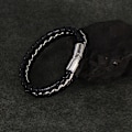 Miniatyrbild 3 av 5: Barnpojkar Äkta Läder Svart Armband. Titan Silverkedja med Magnetisk Spänne 18,5cm