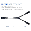 Miniatyrbild 3 av 5: IEC320 C8 till 2X C7 Y-delad AC-strömkabel, IEC Figur 8 Han till 2 Hon 1 in 2 Ut AC-strömkabel-D3