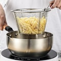 Pikkukuva 2 / 5: Friteerausastia Hienosilmäinen Tarttumaton Pohja Taittuva Kahva Palovammojen Välttäminen Kuumankestävä Ruostumaton Elintarvikelaatuinen Siiviläastia Keittiöväline QinghaiC[C] 18cm