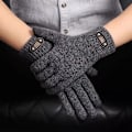 Miniatyrbild 3 av 5: Höst Vinter Herr Stickade Handskar Pekskärm Hög Kvalitet Ull Solid Färg Handskar Herr Vantar 11762-Rhombus-Svart 11762-Rhombus-Black Elastic stretchable