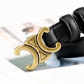 Miniatyrbilde 2 av 5: Svart dobbel C Arc de Triomphe belte for damer, ekte lær 2,5 T