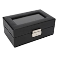 Miniatyrbild 5 av 5: 3-fackt Urklocka Låsbart Liten PU-Läder Ur & Smycken Förvaringsfodral med Transparent Lock för Män Kvinnor Armband Svart[C]