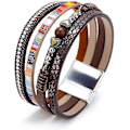 Miniatyrbillede 2 af 4: Hjerte Læder Magnetisk Lås Håndlavet Boho Boheme Wrap Armbånd Bangle Multilayer Krystal Gaver Armbånd Til Kvinder (C)