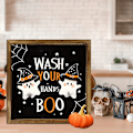 Miniatyrbild 2 av 5: Rustikt 'Tvätta händerna, BOO' träskylt för vägg - Spöklikt badrumsdekor, 8x8 tum, perfekt för Halloween & höstsäsongen
