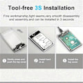 Miniatyrbilde 5 av 5: 2,5-tommers HDD SSD-kabinett SATA til USB 3.1 Type C 4TB Transparent Ekstern Harddisk Beholder Kompatibel (FCC)